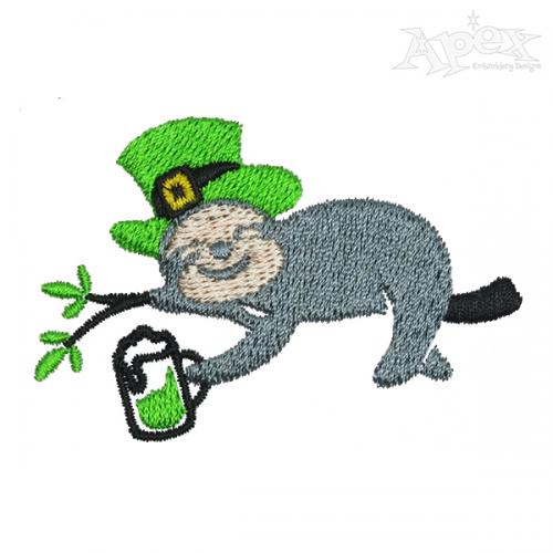 St. Patrick's Day Leprechaun Sloth Drinking Beer Embroidery Design
