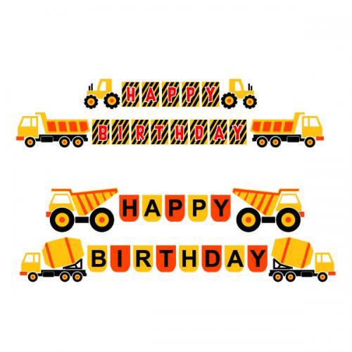 Construction Vehicles Happy Birthday Banners SVG Cuttable Design