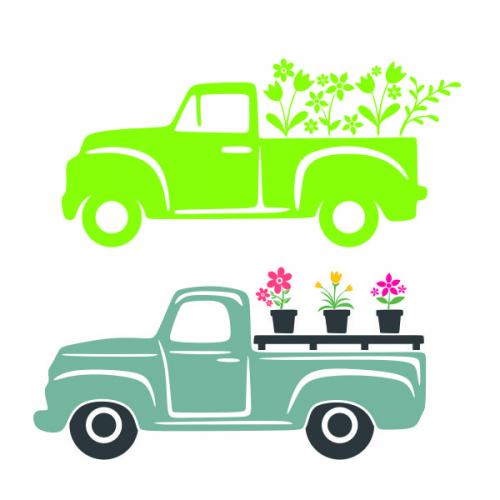 Spring Flowers Vintage Truck SVG Cuttable Design