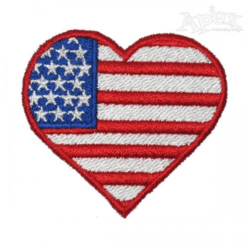 USA Flag Heart Embroidery Design