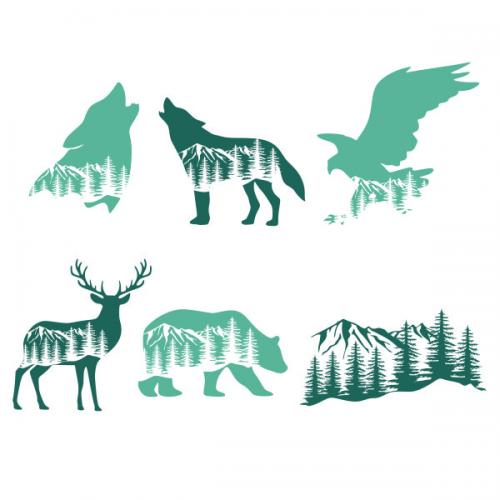 Mountain Range Animals Wolf Eagle Deer Bear Cuttable Designs