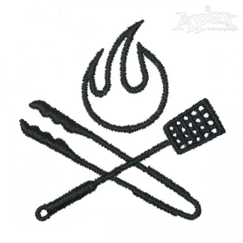 Spatula and Tong on Fire Embroidery Design