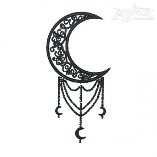 Floral Crescent Moon Embroidery Design
