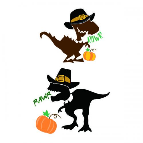 Thanksgiving Dinosaur Pilgrim SVG Cuttable Design