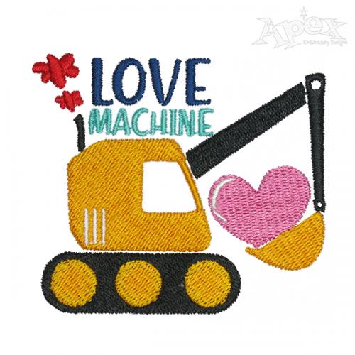Love Machine Excavator Heart Embroidery Design