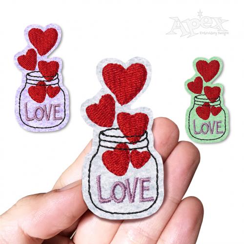 Love Hearts Jar Feltie Embroidery Design