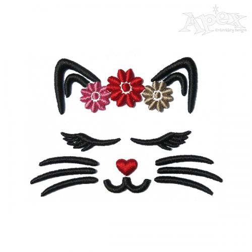 Flowers Cat Face 3D Puff Embroidery Design