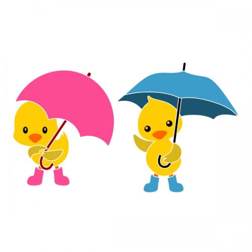 Baby Duck holding Umbrella Cuttable Design