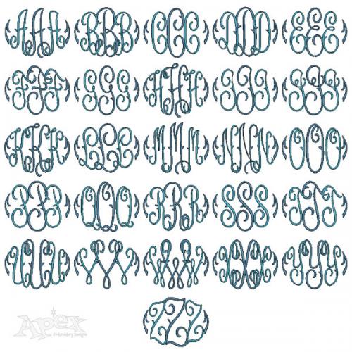 Mia Outline Monogram Embroidery Font