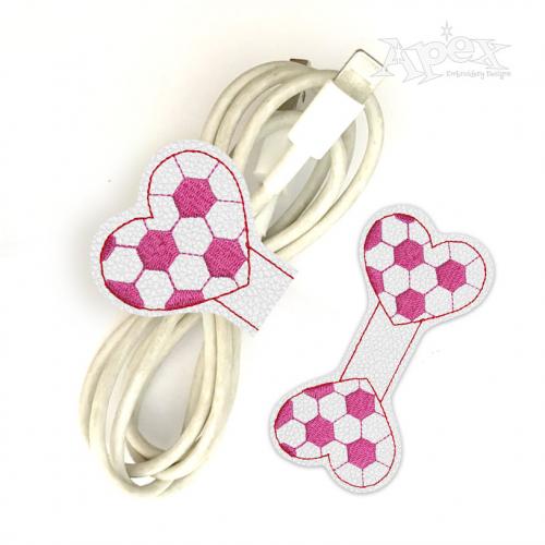 Soccer Heart Cord Wrapper ITH Embroidery Design