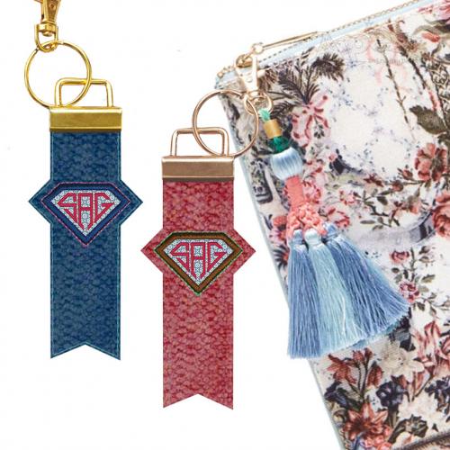 Diamond Frame Ribbon Tag Key Fob In the Hoop ITH Embroidery Design