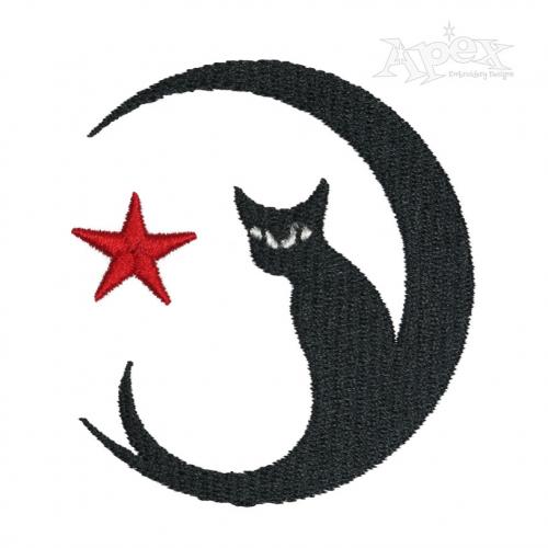 Cat and Crescent Moon Embroidery Design