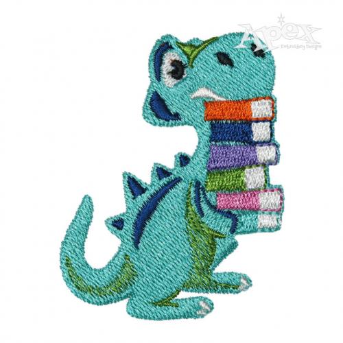 Dinosaur With Books Embroidery Design