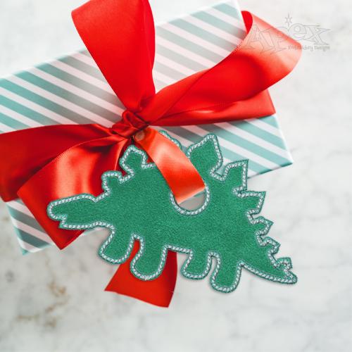 Stegosaurus Dinosaur Gift Tag In The Hoop Embroidery Design