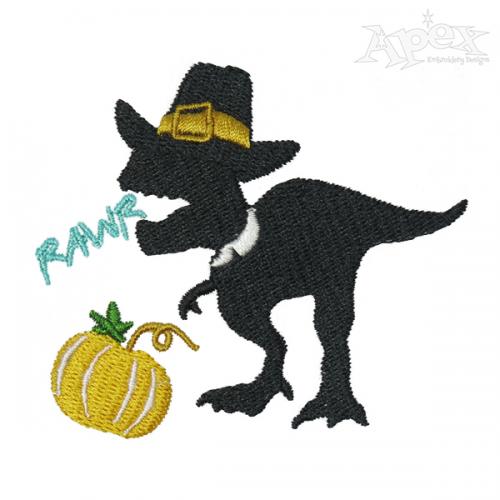 Thanksgiving Dinosaur Pilgrim Embroidery Design
