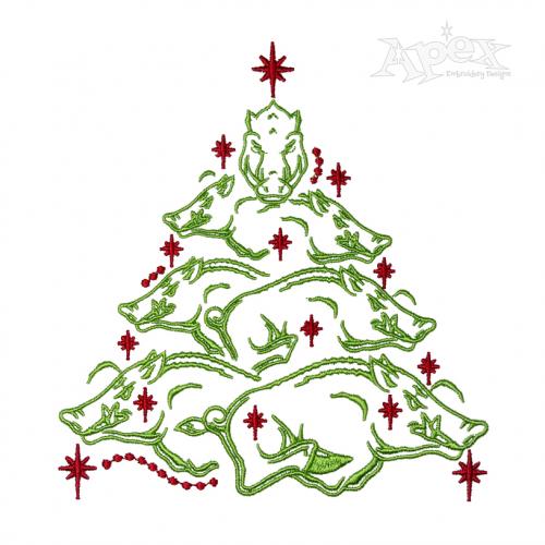 Wild Boar Christmas Tree Embroidery Design