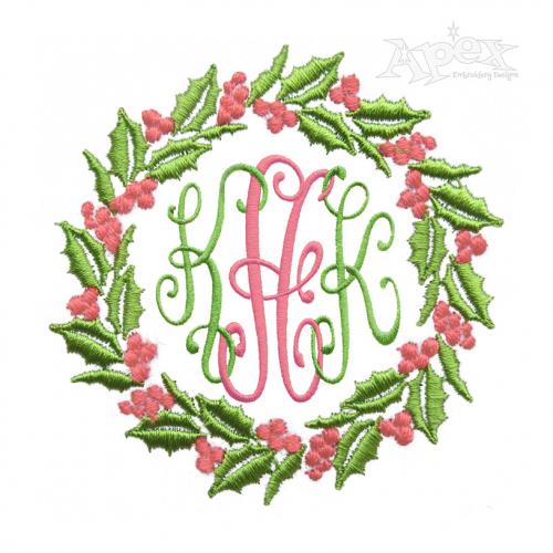 Christmas Holly Wreath Monogram Embroidery Frame