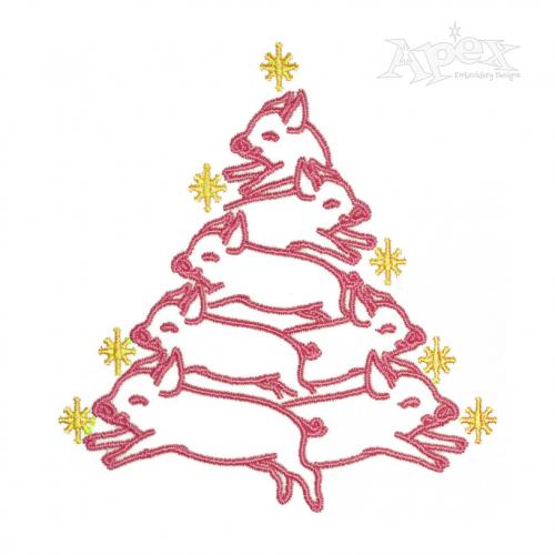 Cute Pig Christmas Tree Embroidery Design