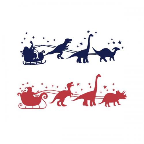 Dinosaur And Santa Sleigh Cuttable Design