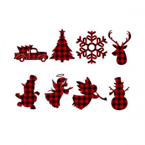 Christmas Plaid Pattern Ornament Pack Cuttable Design