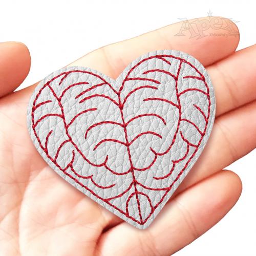 Brain Heart Feltie ITH Embroidery Design