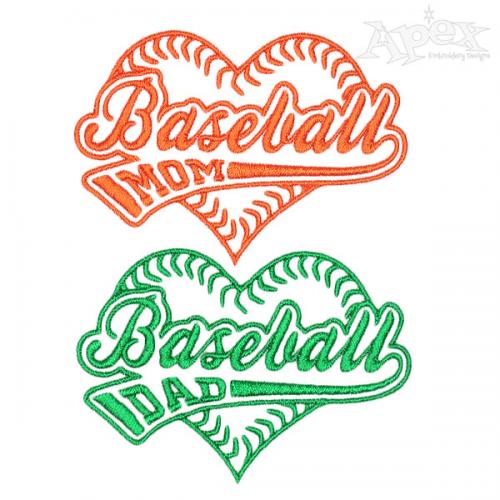Baseball Mom and Dad Embroidery Design