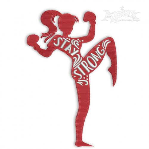 Stay Strong Woman Silhouette Sketch Embroidery Design