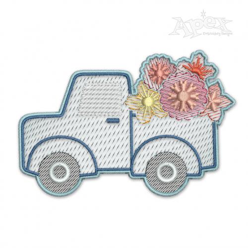 Flowers Truck Sketch Embroidery Design