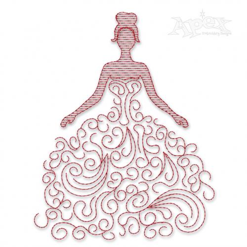Girl In Gown Sketch Embroidery Design