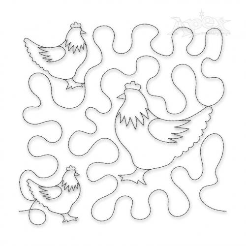 Chicken Edge-To-Edge Quilt Block Embroidery Design