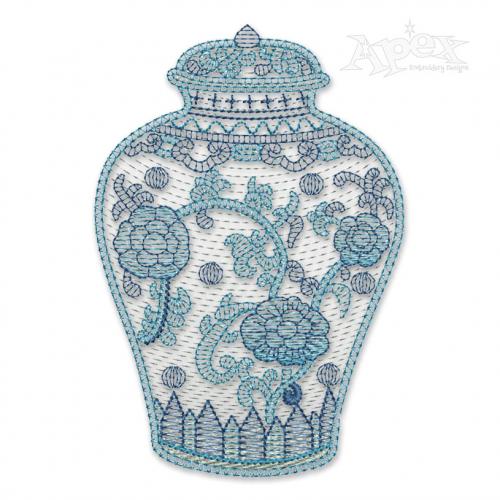 Floral Ginger Jar #2 Sketch Embroidery Design