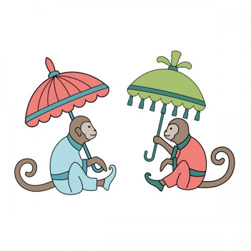 Chinoiserie Monkey with Umbrella Cuttable Design