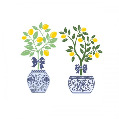 Chinoiserie Lemon Tree Vase SVG Cuttable Design