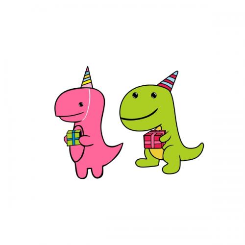 Cute Birthday Dinosaur wearing Party Hat SVG Cuttable Design