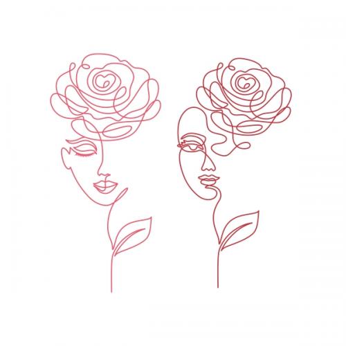 Rose Lady Line Art Portrait SVG Cuttable Design
