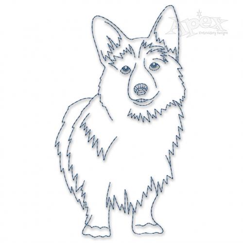 Corgi Dog Sketch Embroidery Design
