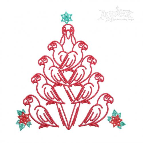 Parrots Christmas Tree Embroidery Design