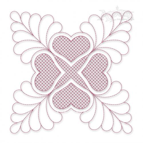 Floral Heart Pattern Quilt Block Embroidery Design