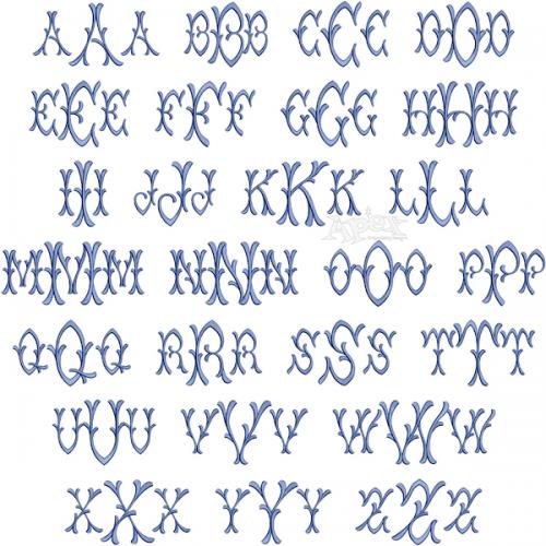 Stylish Bamboo Monogram Embroidery Font - Full Alphabet