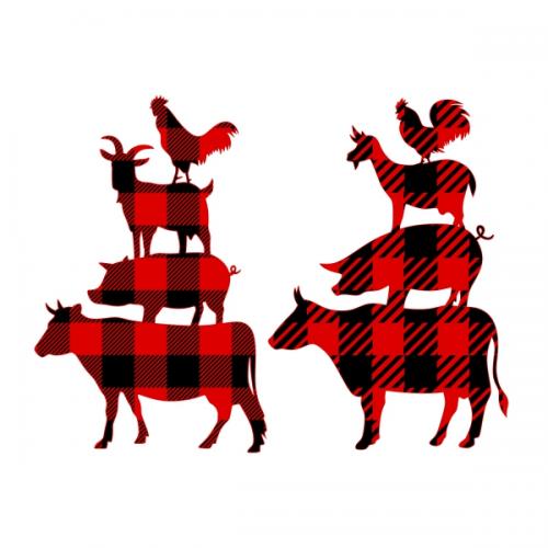 Buffalo Plaid Pattern Farm Animals Cow Ox Pig Goat Rooster Chicken SVG Cuttable Design
