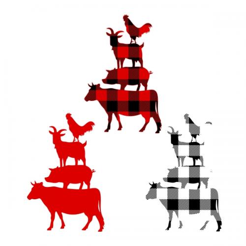 Buffalo Plaid Pattern Farm Animals Cow Ox Pig Goat Rooster Chicken SVG Cuttable Design