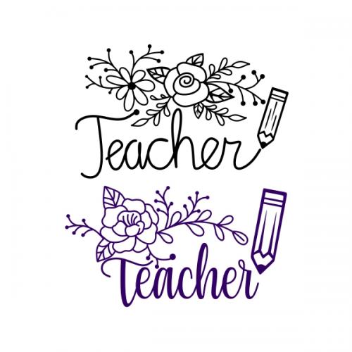 Teacher Floral Wreath SVG Cuttable Design