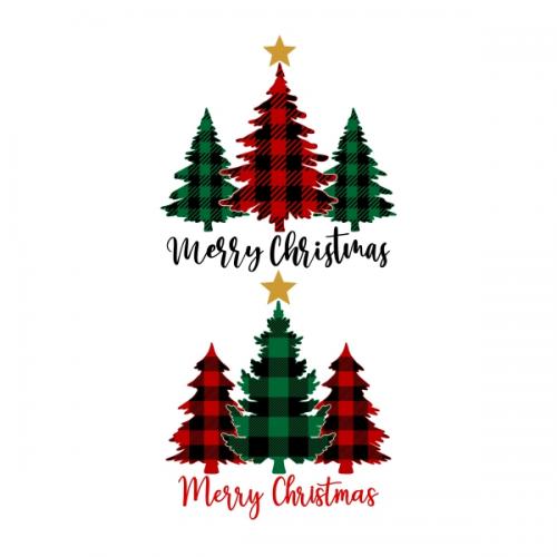 Plaid Pattern Merry Christmas Trees SVG Cuttable Designs