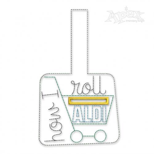 Aldi How I Roll Shopping Cart Coin Pocket Key Fob ITH Embroidery Design