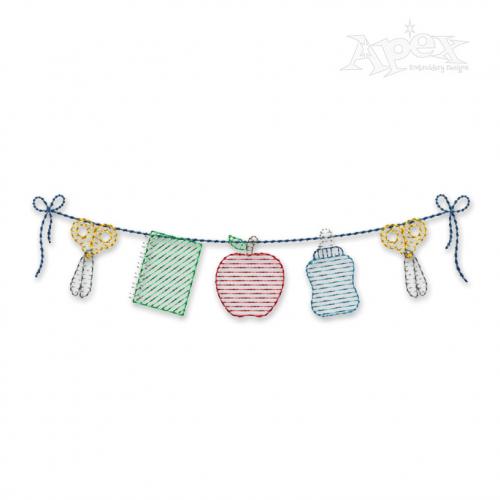 School Bunting Frame Sketch Embroidery Design