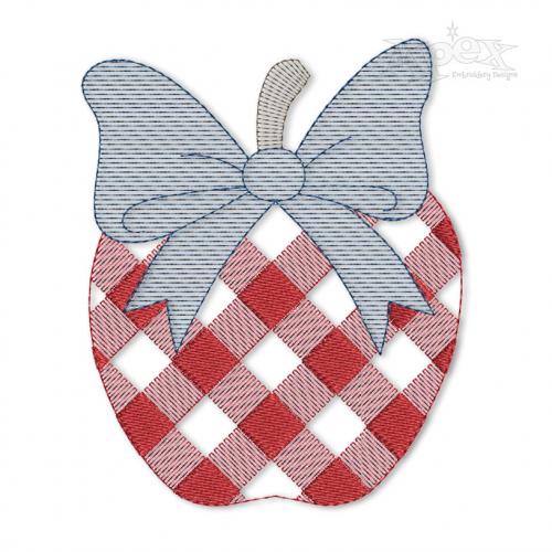 Plaid Pattern Bow Apple Sketch Embroidery Designs