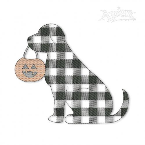 Plaid Pattern Halloween Puppy with Pumpkin Lantern Embroidery Designs