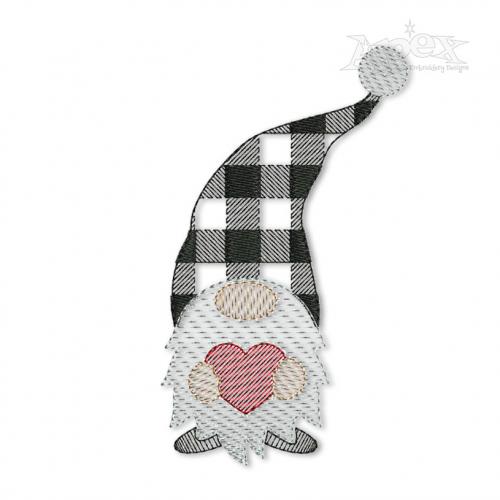 Plaid Pattern Heart Gnome Embroidery Designs