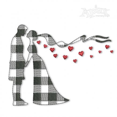 Plaid Pattern Wedding Couple Bride and Groom Embroidery Design
