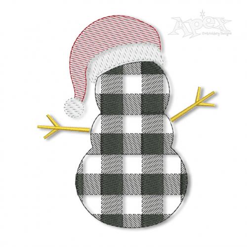 Buffalo Plaid Snowman with Santa Hat Embroidery Design